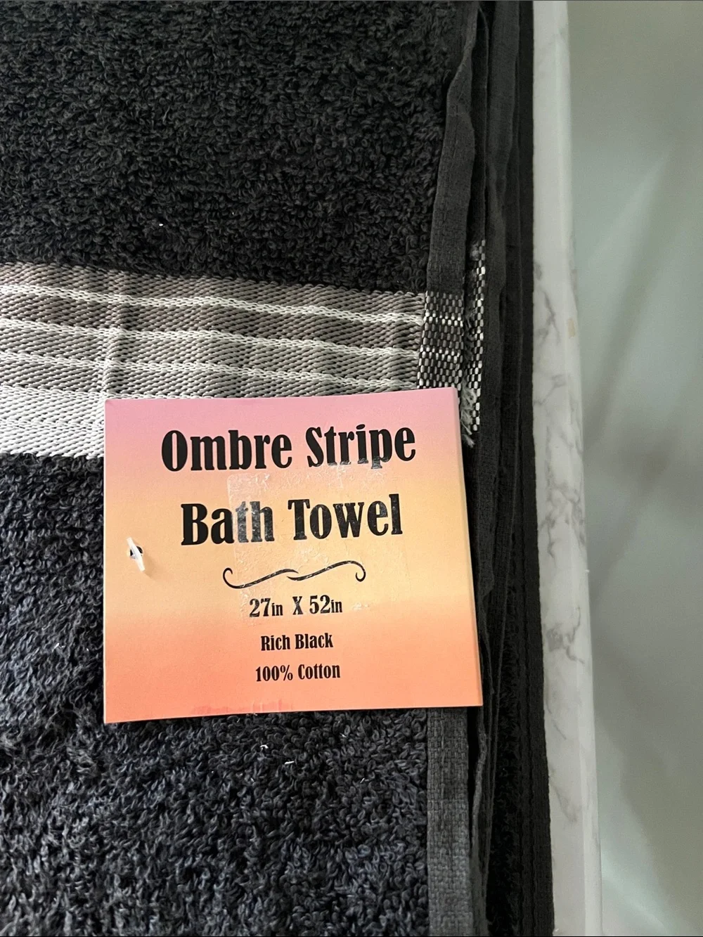 Rich Black Ombre Stripe Bath Towel - Plush Cotton